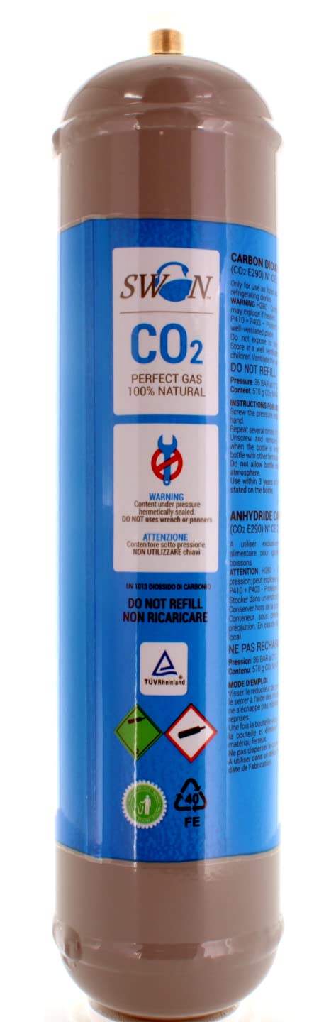 Swan Flasche CO2 USA und Getta 600 Gramm E290 Lebensmittel für Wassergasatoren und Kühler Anschluss