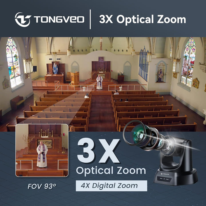 TONGVEO Kabelloses KI PTZ Kamerasystem mit Auto-Tracking &amp; Empfänger, Bluetooth Konferenzlautspreche