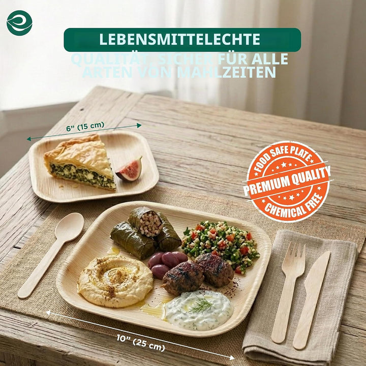 ECO SOUL Kompostierbare quadratische Palmblatt-Teller, 17,8 cm und 25,4 cm, wie Bambus-Teller, biolo