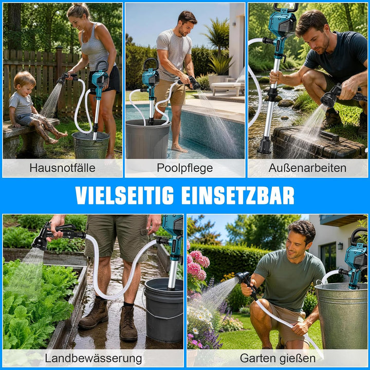 Akku Regenfasspumpe kompatibel mit Makita 18V, 3600 L/h, 10m Förderhöhe | Bürstenlos Motor, mit Gart