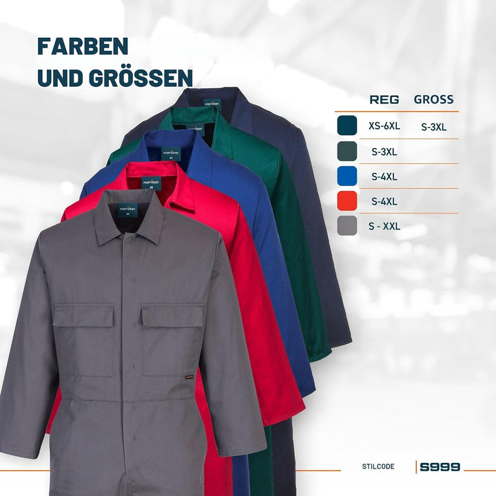 Portwest S999 Herren Euro-Arbeitskleidung Polycotton Overall Arbeitsanzug Royal Rot S, Royal Rot S