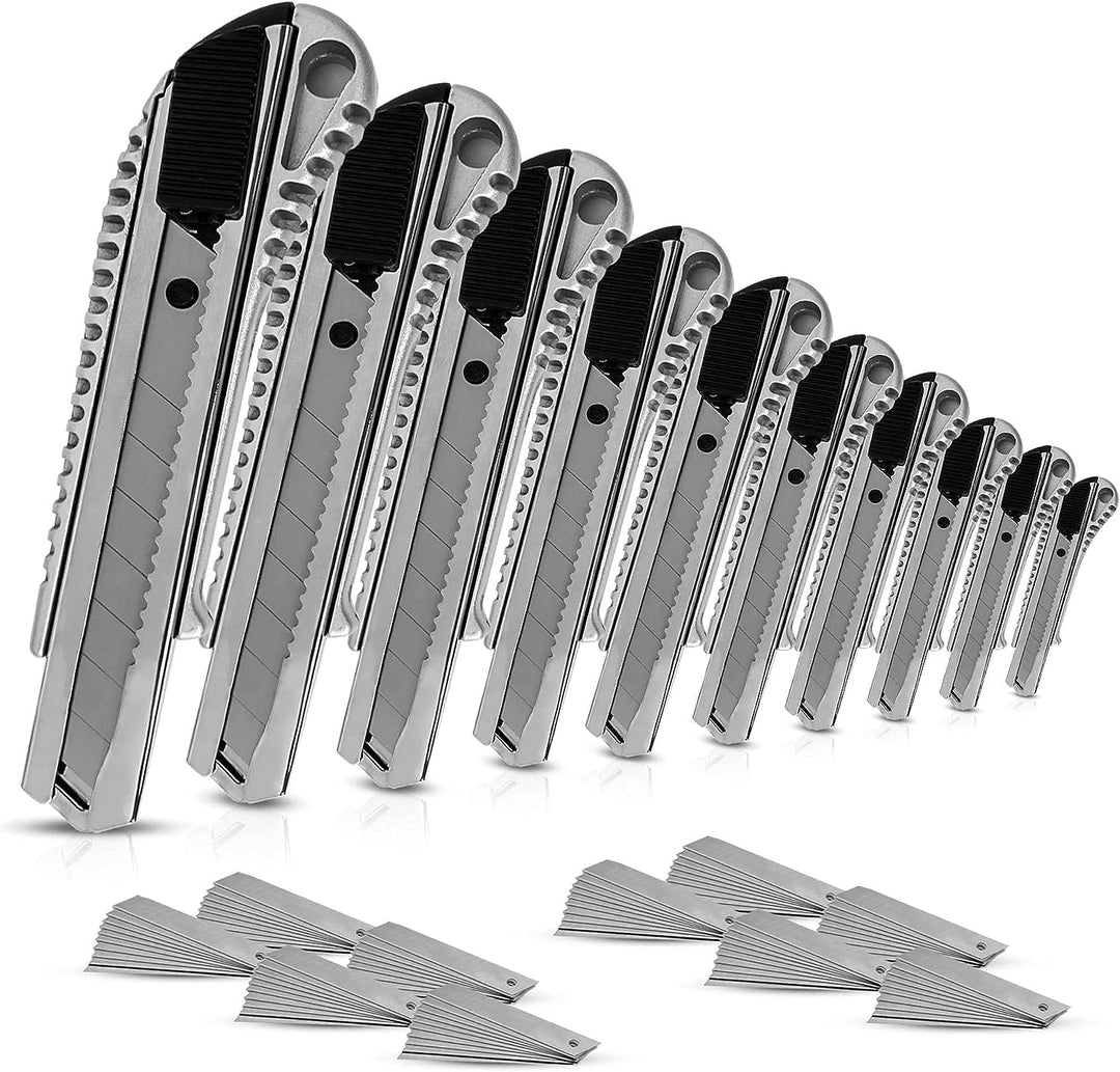HAYATEC 10x Cuttermesser Profi Aluminium Cuttermesser 18mm mit Extra 100 SK5 Abbrechklingen Mehrzwec