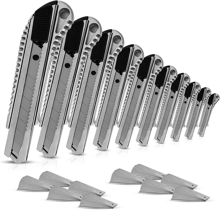 HAYATEC 10x Cuttermesser Profi Aluminium Cuttermesser 18mm mit Extra 100 SK5 Abbrechklingen Mehrzwec