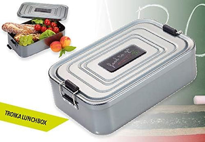 TROIKA Lunchbox XL mit Bügelverschluss Aluminium Titanfarben, Grösse: 14,7cm x 23,6cm x 7,2cm, BOX80