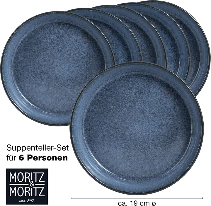 Moritz & Moritz VIDA 6er Suppen Teller Set Blau - Suppenteller für 6 Personen - Porzellan spülmaschi