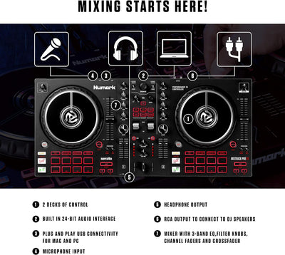 Numark DJ Komplettset - Mixtrack Pro FX 2 Deck Dj-Controller für Serato + HF125 professioneller Kopf