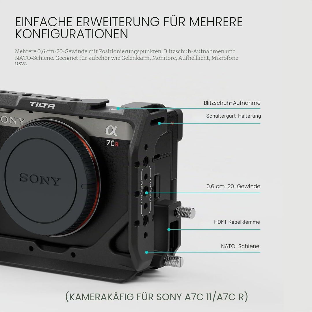 Tilta a7C II/R Cage, Full Camera Cage Compatible with Sony a7C R/II with HDMI Cable Clamp - Black TA
