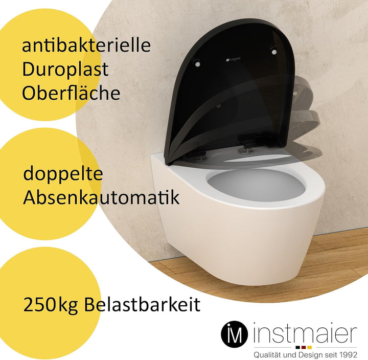 instmaier | D-Form | Toilettendeckel mit Absenkautomatik | schwarz glänzend | Made in Germany | Toil