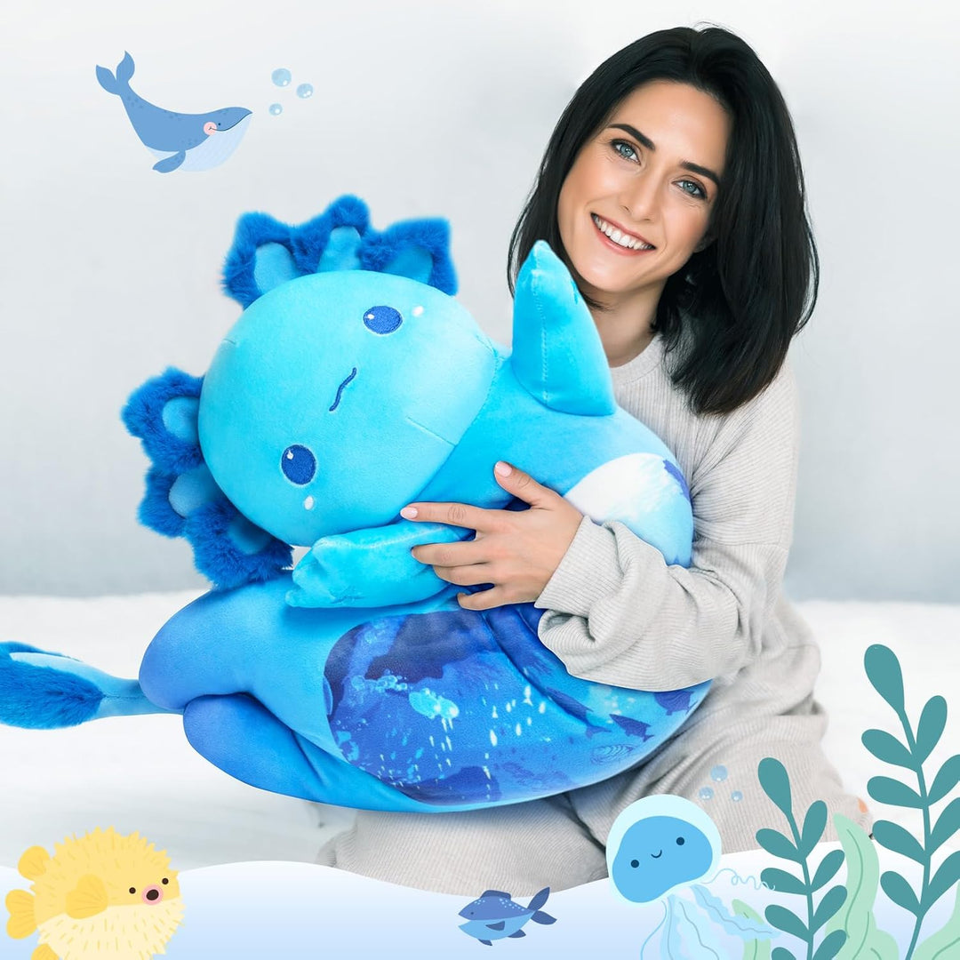 Mewaii 50CM Largo Axolotl de Peluche Almohada Suave y Cómoda Peluche Salamandra Azul Cojines de Felp