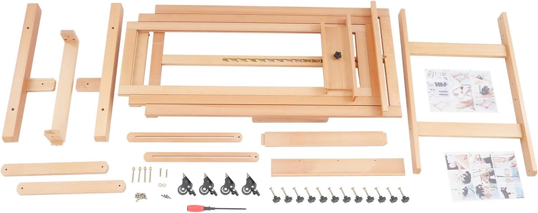 Extra grosse Kunstmalstaffelei aus Massivholz, Höhenverstellber Holzstaffelei mit Rollen &amp; Tablett,