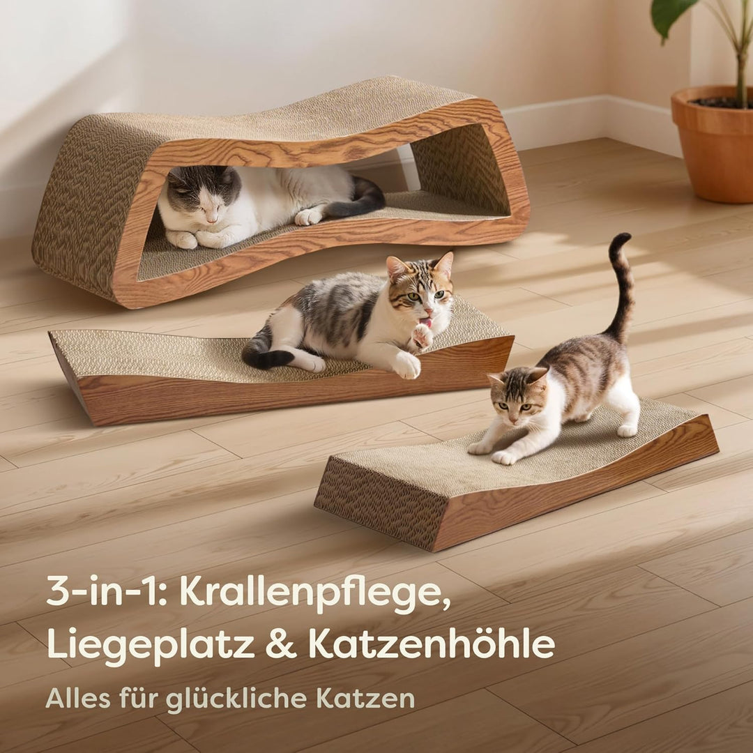 Kratzmöbel Kratzbrett Katze 3-teilig XXL 75cm – Besonders Kratzfeste Kratzpappe zur Krallenpflege –