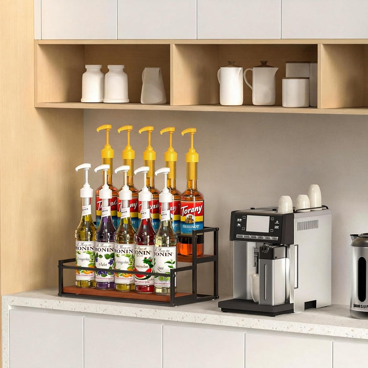 THYGIFTREE Kaffeesirup-Organizer, 2-stöckig, 10 Sirupflaschen, Ständer für Kaffeebar, Aufbewahrungsr