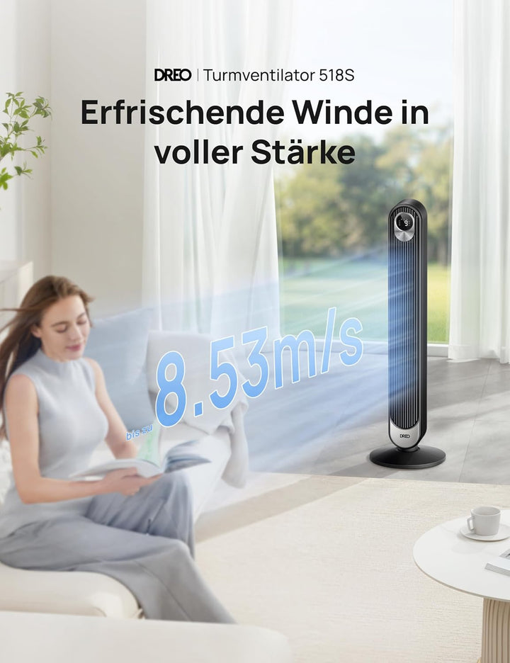 Dreo Smart Turmventilator mit WiFi Sprachsteuerung, Funktioniert mit Alexa, APP Steuerung, 90° Oszil