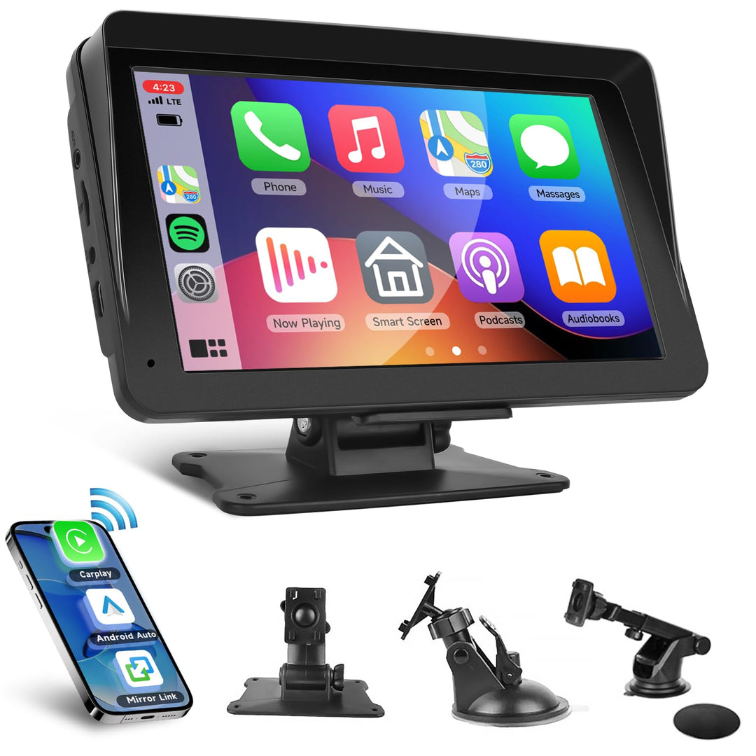 Hodozzy Wireless Carplay Android Auto Tragbarer Bildschirm, 7 Zoll Touchscreen mit AirPlay/Mirror Li