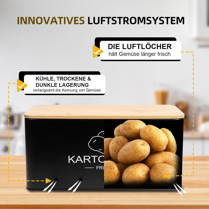 3er Set Kartoffel Aufbewahrungsbox Schwarz - Rechteckiger - Kartoffel Zwiebel Knoblauch Aufbewahrung