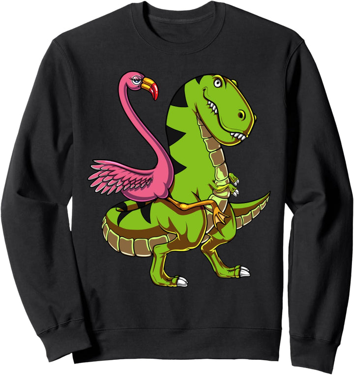 Flamingo Vogel Reitet Auf T-Rex Dinosaurier Fantasie Kinder Sweatshirt
