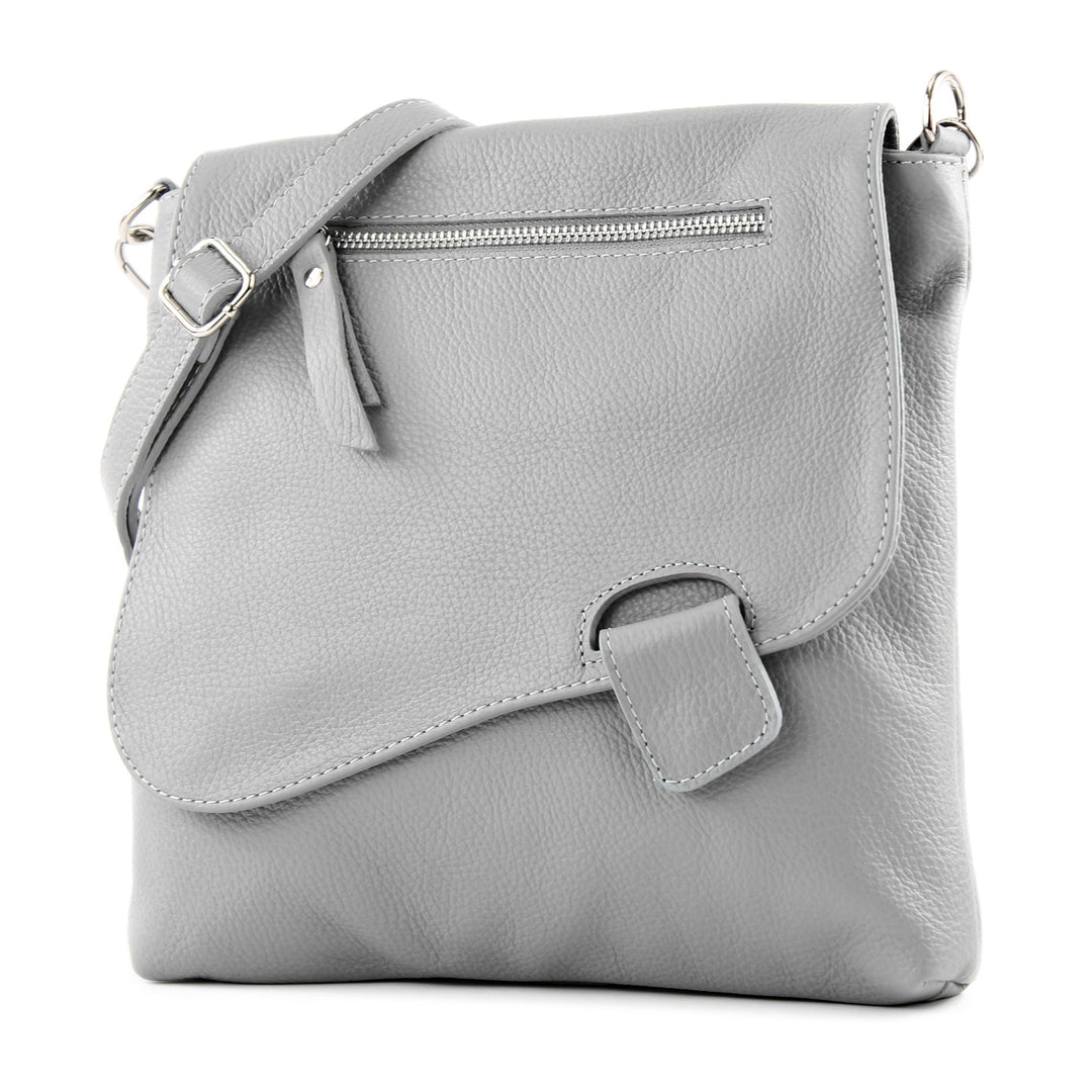 modamoda de - T146 - ital. Umhängetasche Schultertasche aus Leder Telegrau, Telegrau