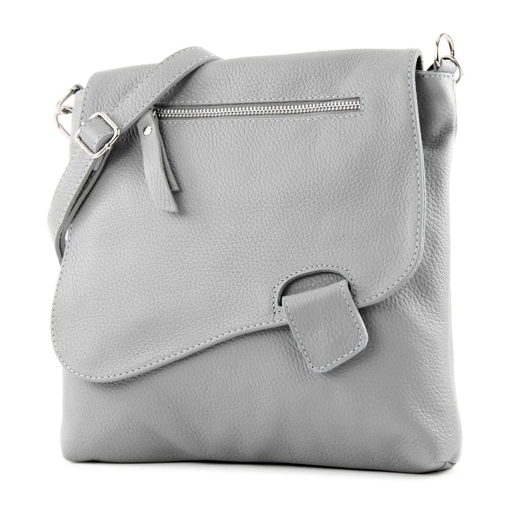 modamoda de - T146 - ital. Umhängetasche Schultertasche aus Leder Telegrau, Telegrau
