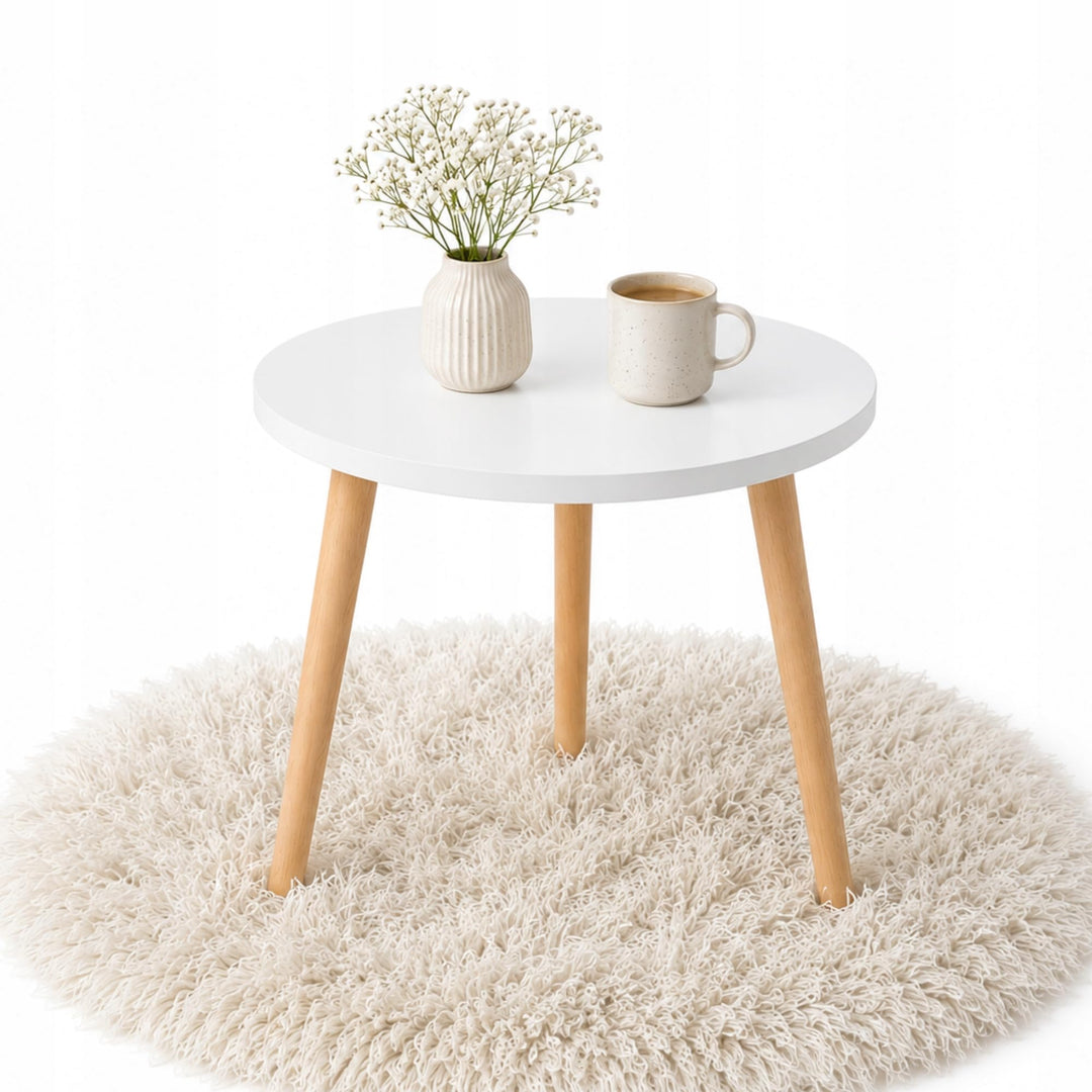 PlayPals Beistelltisch Weiss Rund 40 cm – Kleiner Couchtisch Skandinavisch, Wohnzimmertisch Holzbein