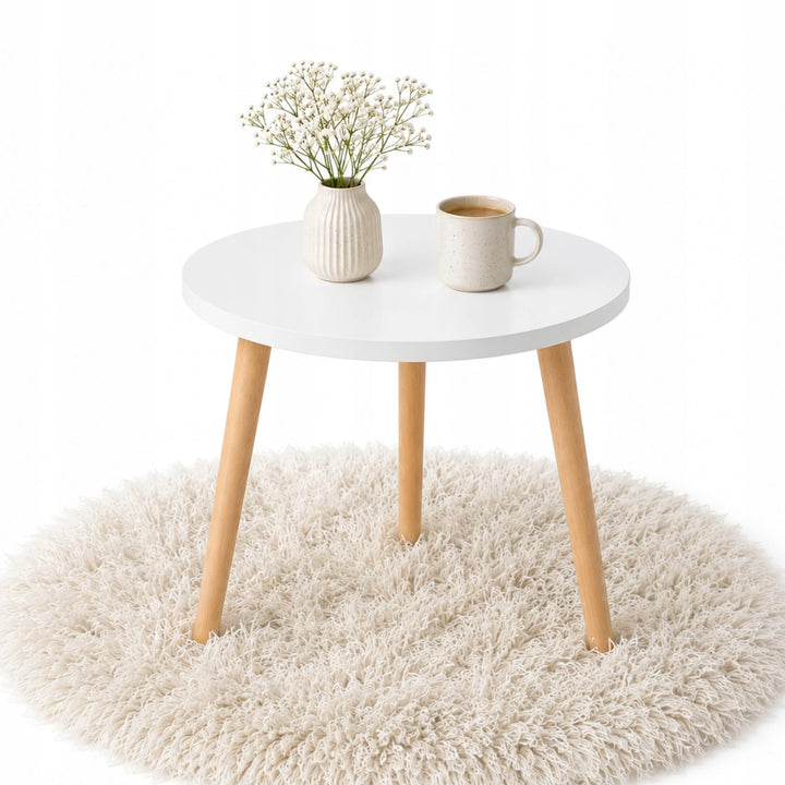 PlayPals Beistelltisch Weiss Rund 40 cm – Kleiner Couchtisch Skandinavisch, Wohnzimmertisch Holzbein