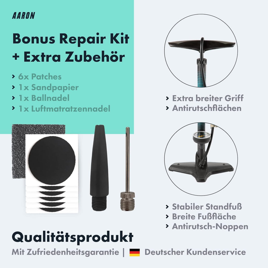 AARON Sport One – Fahrradpumpe für alle Ventile mit Manometer - Standpumpe für Rennrad, E-Bike, Moun