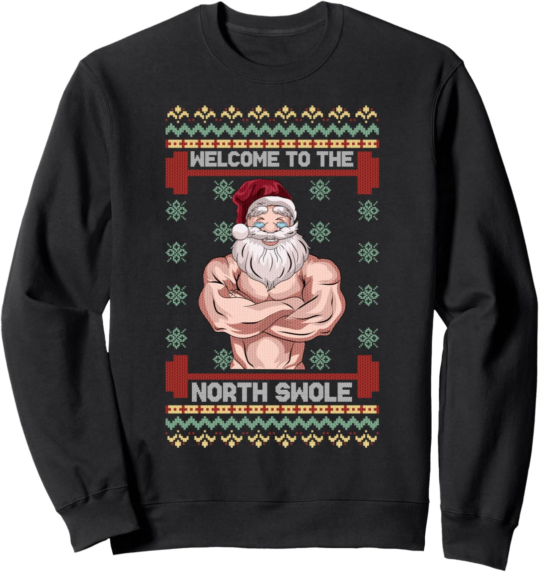The North Swole Welcome-Muscle Santa Claus Christmas Gym Sweatshirt