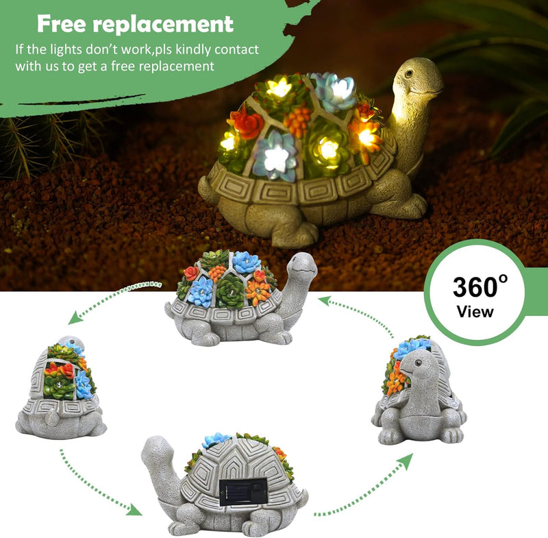Yeomoo Solar Gartenfiguren Schildkröte Gartendeko für Draussen, mit Sukkulenten und 7 LED Leuchten H