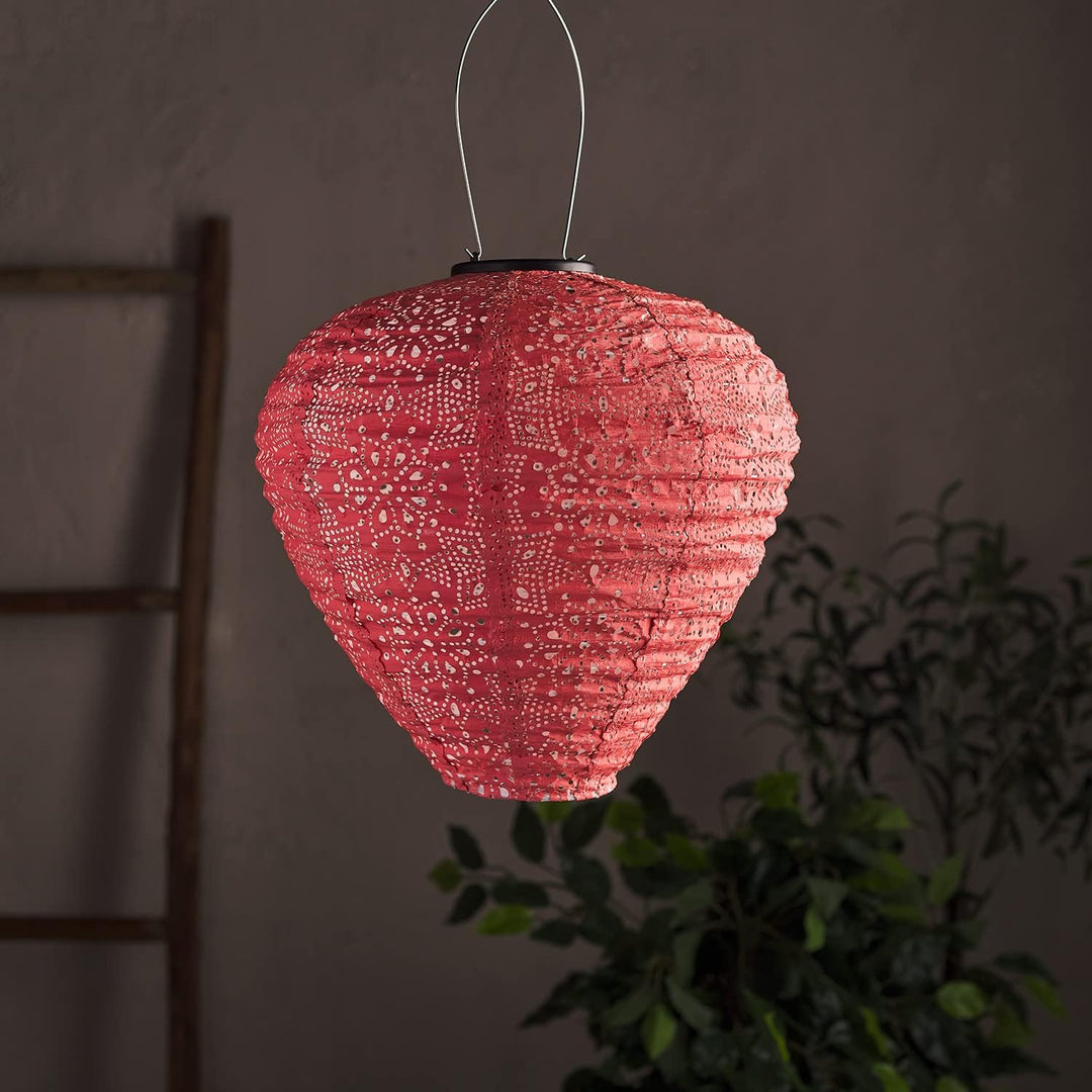 Lights4fun LED Solar Lampion Rot Ballon Tyvek Marokkanische Laterne Aussenbereich