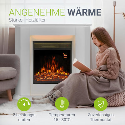 Juskys Elektrokamin 1000 / 2000 W mit Heizung, Kaminfeuer, Flammeneffekt, Fernbedienung, LED Beleuch