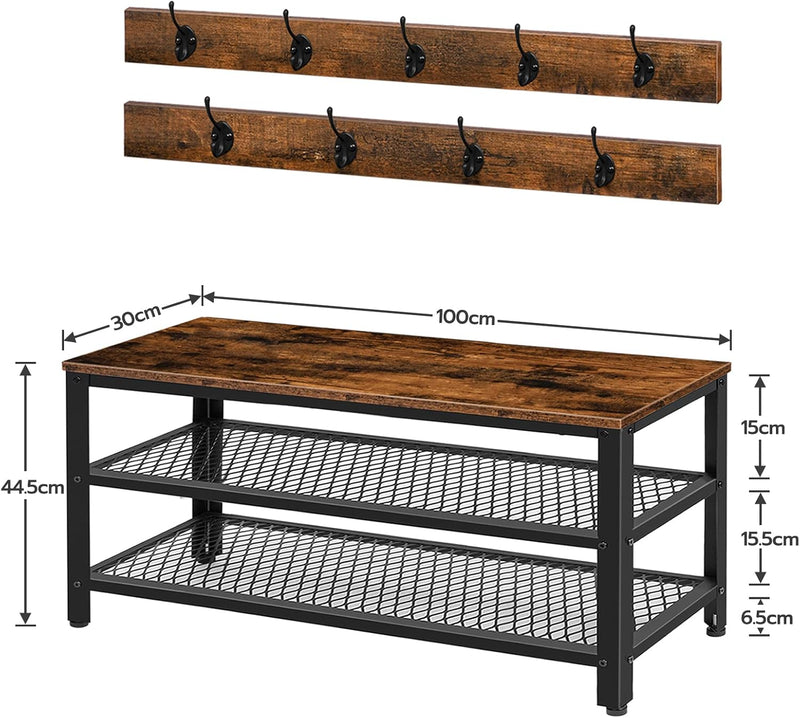 HOOBRO Garderobe Schuhregal Set, 100cm Garderobenständer mit Sitzbank, Schuhbank mit Sitzfläche, 9 H
