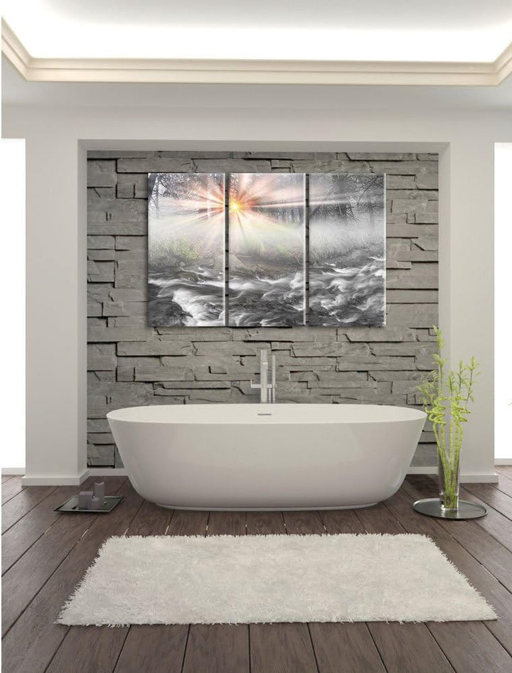 Pixxprint Nebeldickicht im Wald als Leinwandbild/Grösse: 3 Teilig (120x80) cm/Wandbild/Kunstdruck/fe