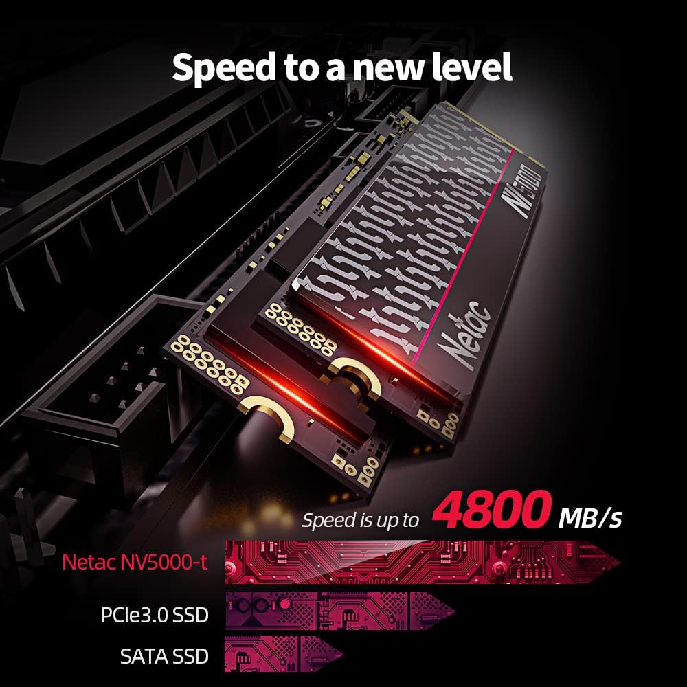 Netac NV5000 2TB NVMe 1.4 Interne SSD M.2 PCIe 4.0 Geschwindigkeit bis zu 5000MB/s, für PC, PS5, tra