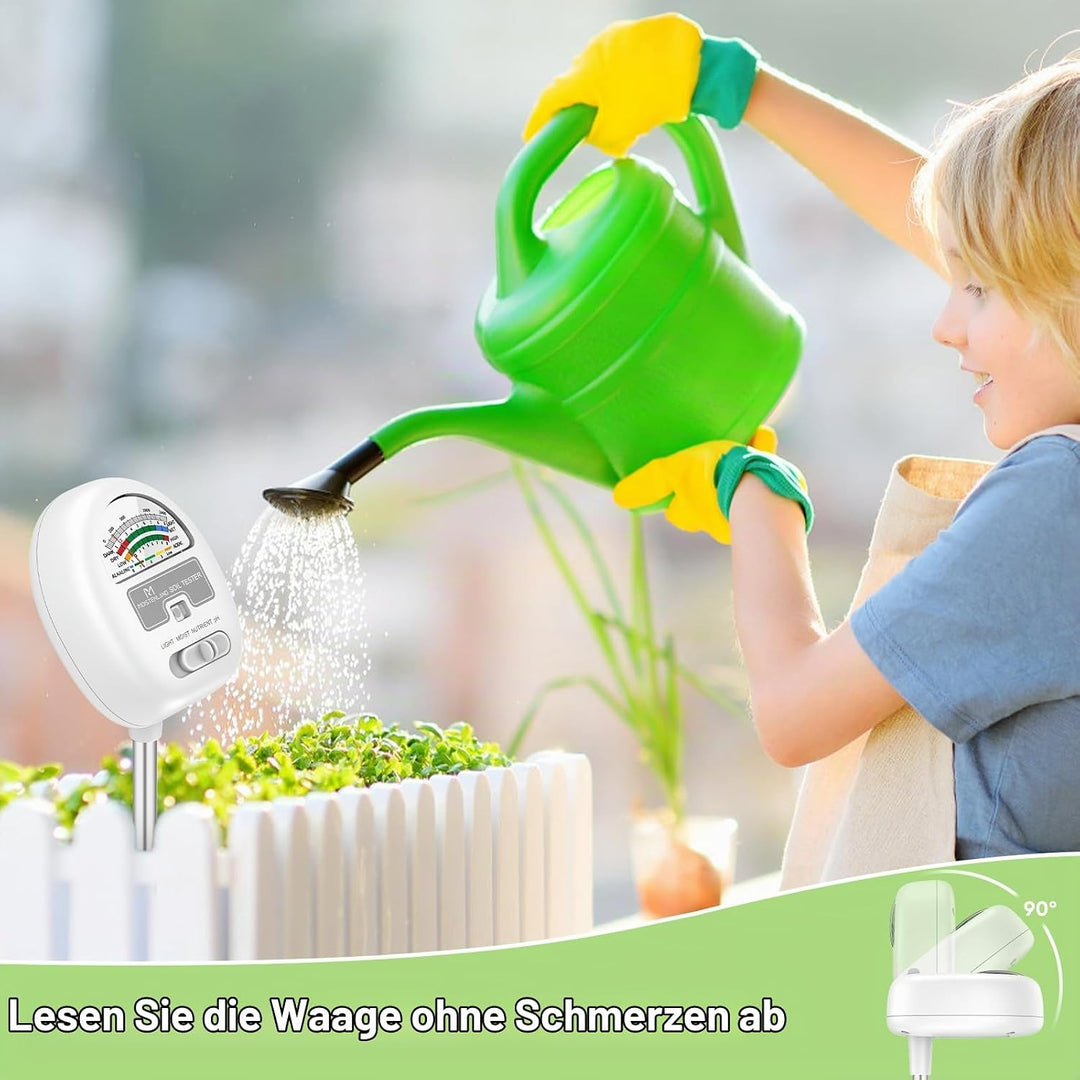 [Upgraded] Bodenfeuchtigkeitsmesser, 4-in-1 Boden-pH-Tester, Bodenfeuchtigkeit/Licht/Nährstoff/pH-Me