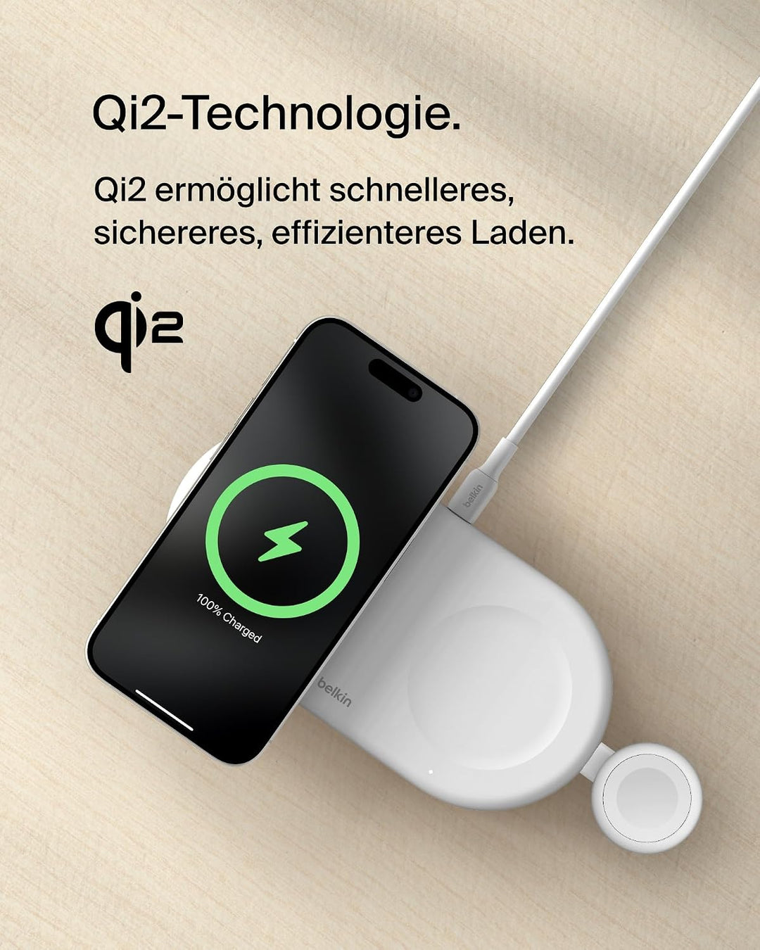 Belkin BoostCharge Pro kabellose 3-in-1-Ladestation mit magnetischem Qi2, 15 W, Schnellladegerät, Wi