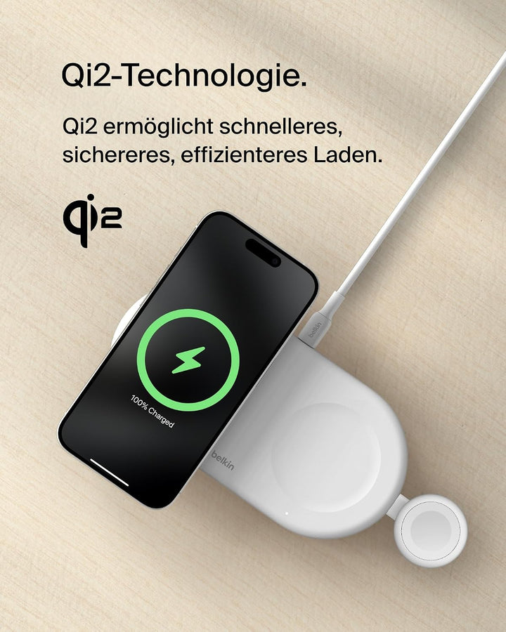 Belkin BoostCharge Pro kabellose 3-in-1-Ladestation mit magnetischem Qi2, 15 W, Schnellladegerät, Wi