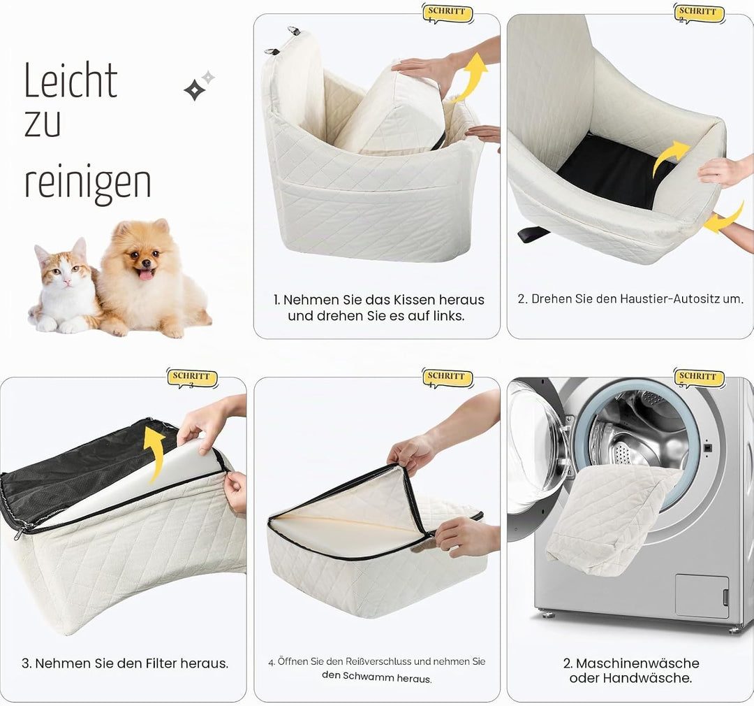 Hunde Autositz für kleine bis mittlere Hunde, Waschbarer hundesitz Auto mit Aufbewahrungstaschen, An