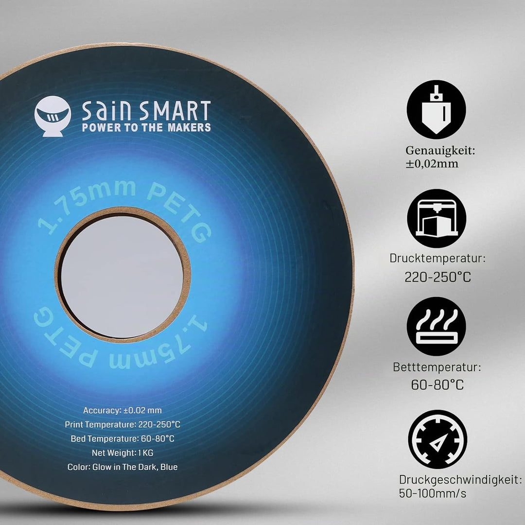 SainSmart PRO-3 PETG 3D-Drucker Filament 1,75 mm, Leuchtend Blau, 1KG Spule, Massgenauigkeit +/- 0,0