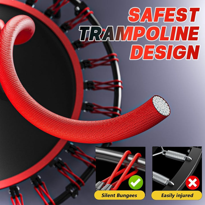 Fitness-Trampolin 102 cm für Erwachsene mit Haltestange, 3-Fach höhenverstellbar, leise Bungee-Seile