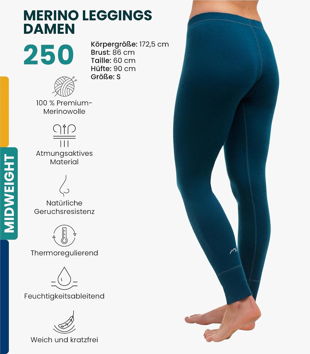 Merino Wolle Thermounterwäsche Damen - Merino Unterhose Damen Merino Leggings + Wollsocken S 250 Dee