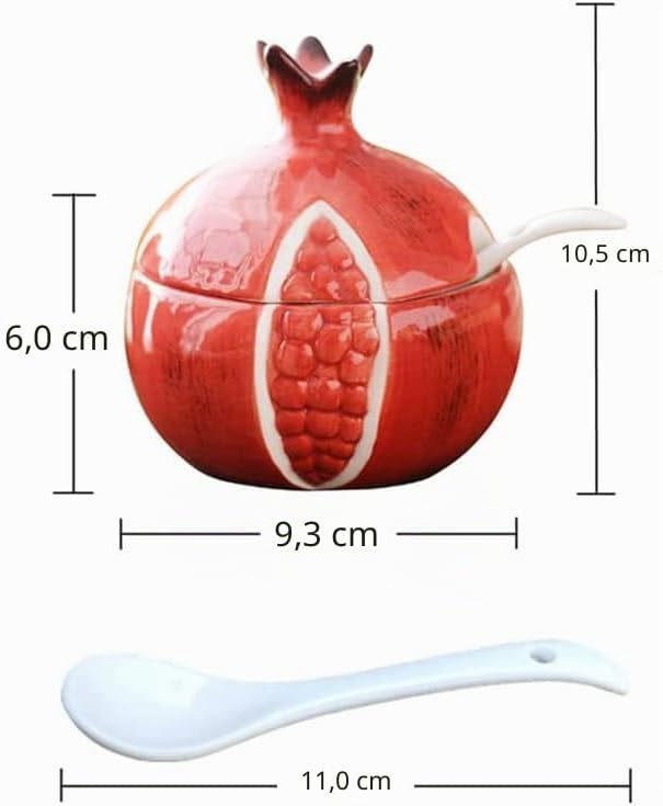 Keramik Zuckerdose in Fruchtform, Salztopf Pfeffer, Vorratsdose mit Deckel und Löffel, Gewürzbox, Ge