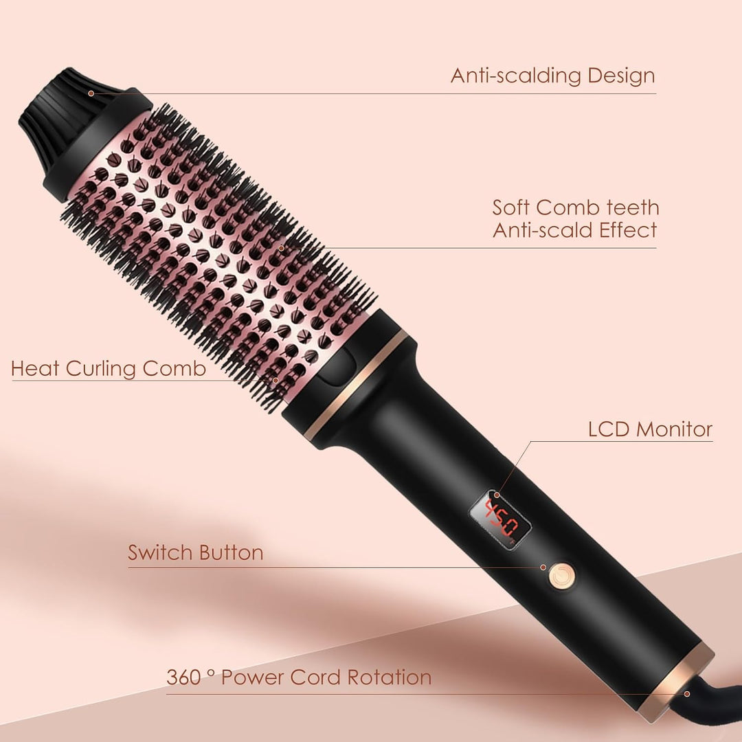 Thermal Brush, 3 IN 1 Lockenbürste Wärmebürste, 38 mm Volumen Haar Kamm, Thermobürste Rundbürste 120