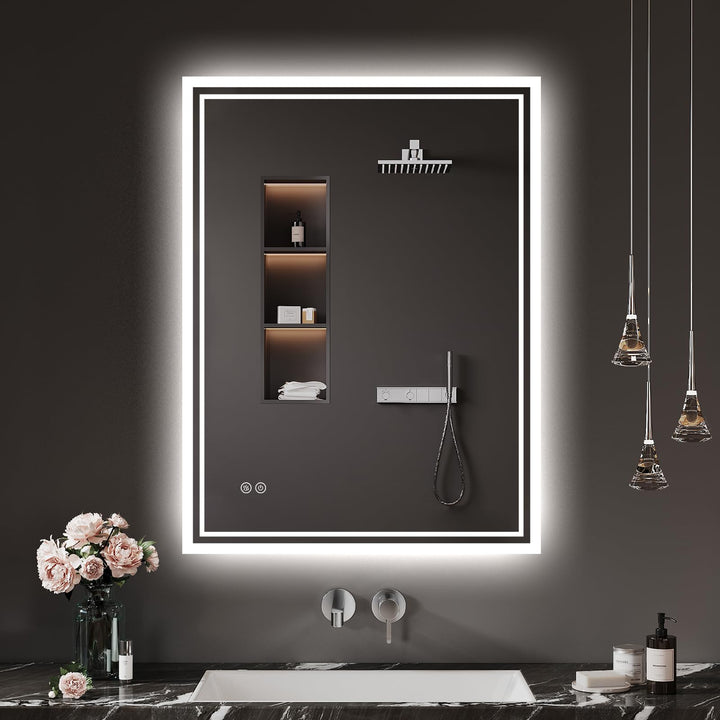 Badspiegel-mit-Beleuchtung 50x70cm: LED Badezimmer-Spiegel Badezimmerspiegel mit Beschlagfrei, Touch