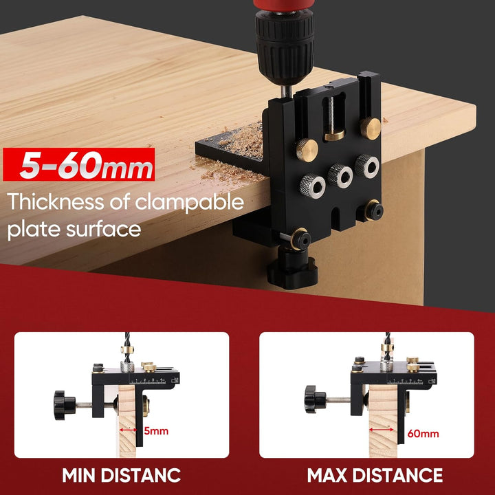 Ampvolts 6/8/10/15mm Holzdübel Bohrschablone Möbelbau - 3 in 1 Bohrlehre für Die Holzbearbeitung Exa