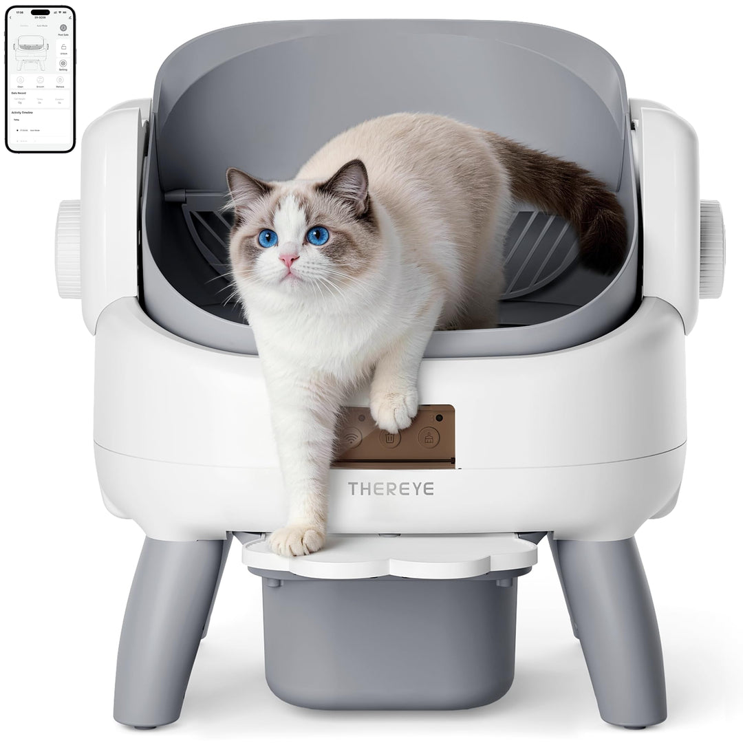 Thereye Selbstreinigende Katzentoilette mit Einstiegstufe,Katzenklo Selbstreinigend Offenes mit App-