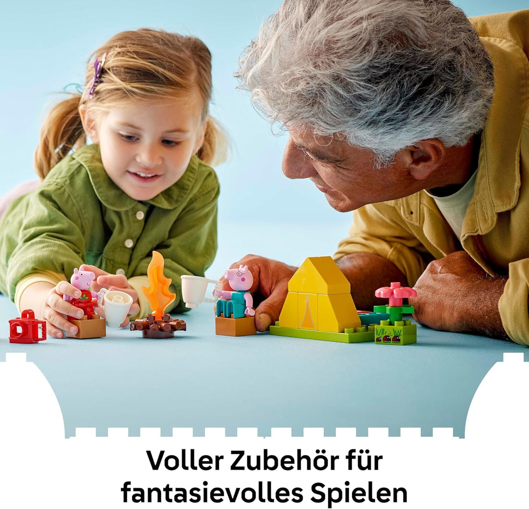 DUPLO Peppa Pig Campingausflug mit Papa Wutz – Montessori Spielzeug für Mädchen & Jungen ab 2 Jahren