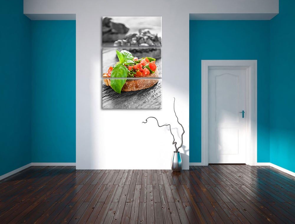 Leckere Tomaten Bruchetta schwarz/weiss 3-Teiler Leinwandbild 120x80 Bild auf Leinwand, XXL riesige