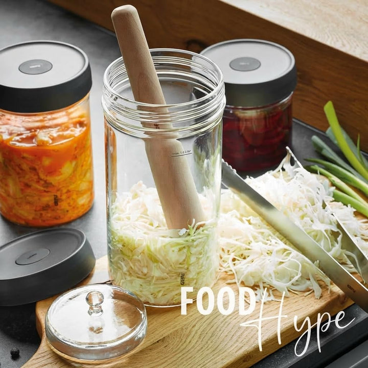 GEFU Fermentierglas NATIVO 1 Liter, inkl. Beschwerungsgewicht, Fermentationsglas mit Gewicht und Dec