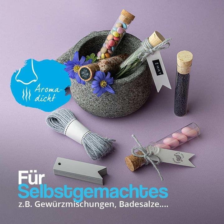 Tuuters 100 Stück Glas Reagenzgläser mit Korken (100 x Ø 20mm) Flachboden | 40ml Reagenzglas mit Nat