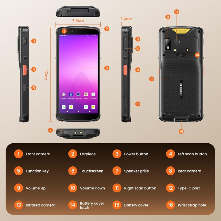 CLABEL M93 Android 14 MDE Gerät, Qualcomm 8-Kern Industrie PDA mit WiFi 6 & 5G FEM, IP67 Wasserdicht