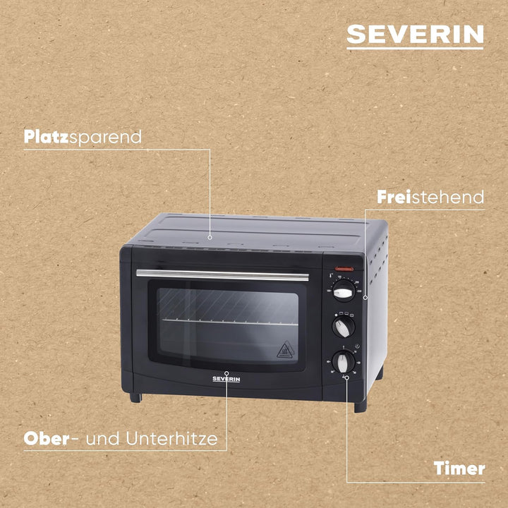 SEVERIN Back- und Toastofen, Mini Backofen mit Grillrost, Backblech und Krümelblech, vielseitiger Of